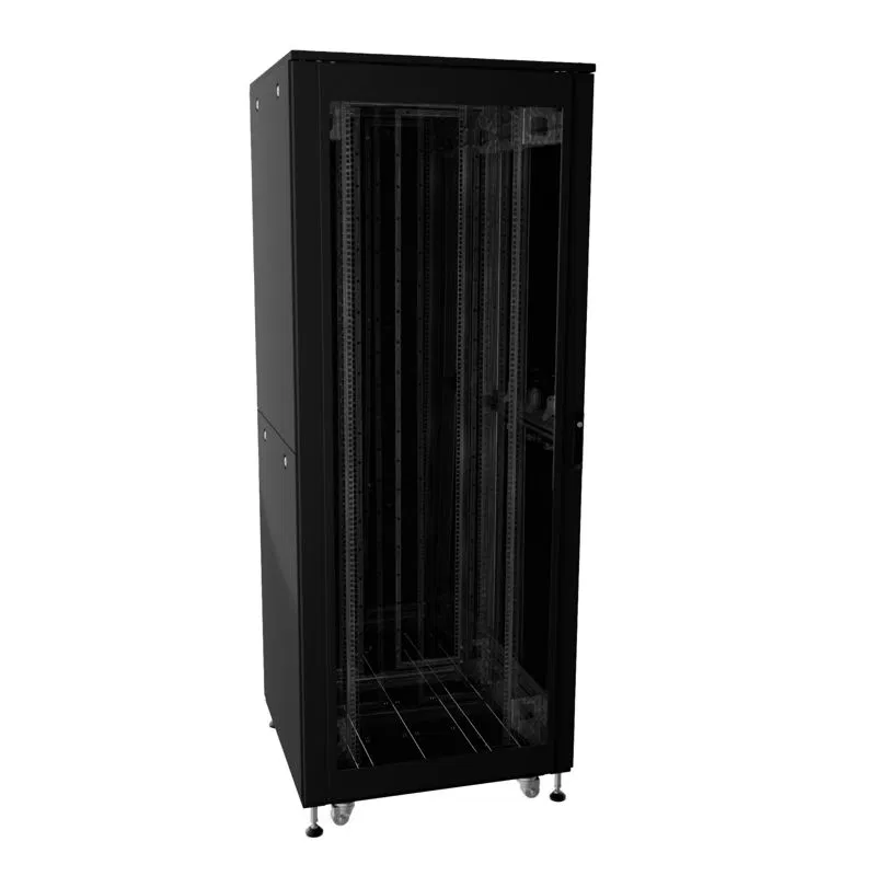 Шкаф напольный разобранный 19дюйм IT-CQE-N 24U 600х600мм крыша с вырубкой дверь стекло и сплошная металл одинарные боковые панели черн. RAL9005 DKC R5ITN24606FG1M1SB