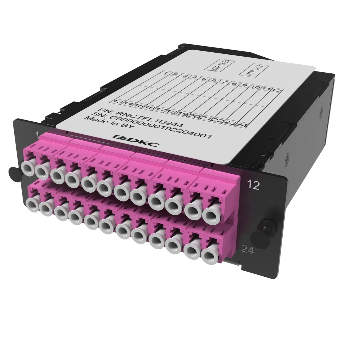 Претерминированная кассета 24ОВ 50/125 OM4, 2xMTP(12)f/12xLC двухволоконный (Duplex), 1 HU RNCTFL1U244 DKC