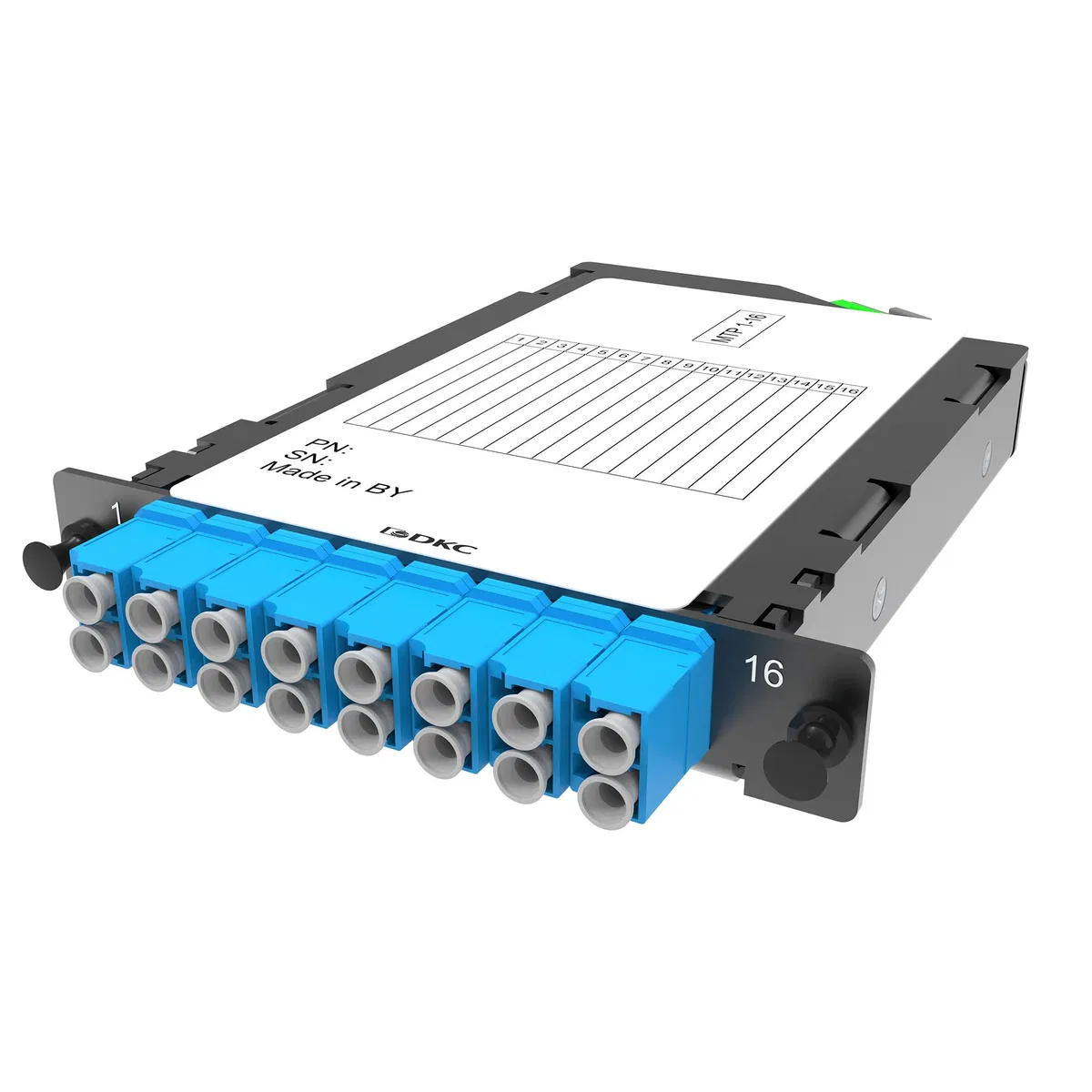 Претерминированная кассета 16 ОВ, OS2, 1xMTP(16)f/8xLC-UPC двухволоконный (Duplex), 1/2HU RNCTFLHU16S DKC
