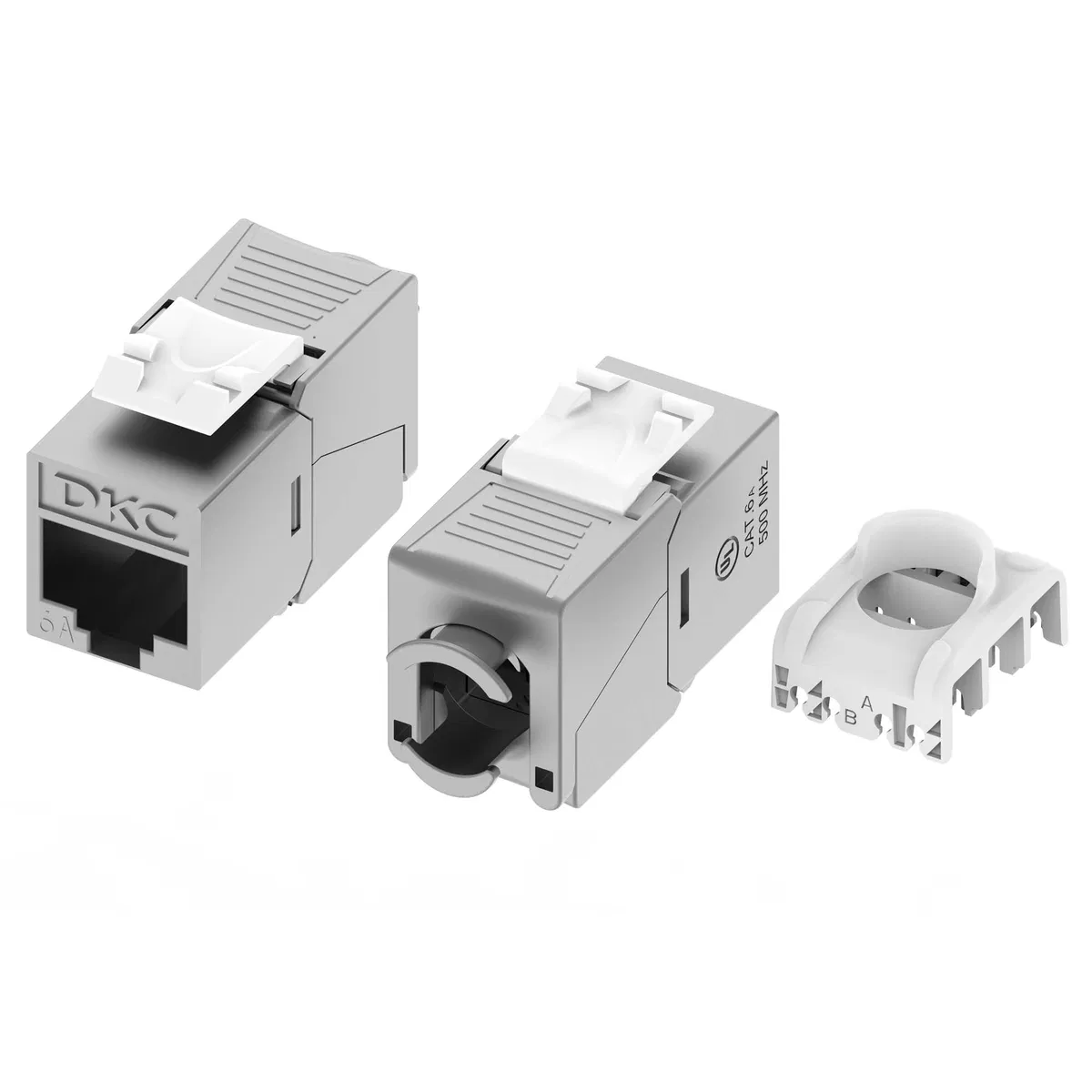 Модуль Кейстоун (Keystone) RJ45 CAT6A экранированный, 180 градусов, безынструментальный монтаж (Toolless), серебристый (применим с инструментом RT) RNK6AF180TL-KJ36 DKC