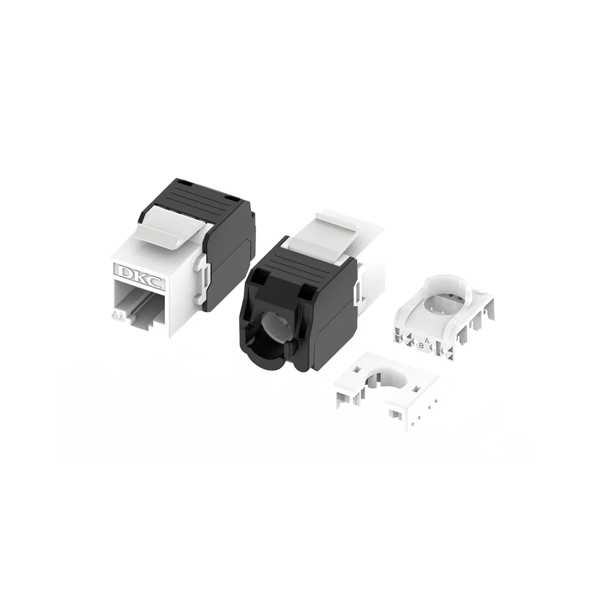Модуль Кейстоун (Keystone) RJ45 CAT6A неэкранированный, 180 градусов, безынструментальный монтаж (Toolless), белый (применим с инструментом RT) RNK6AU180WH-KJ28 DKC