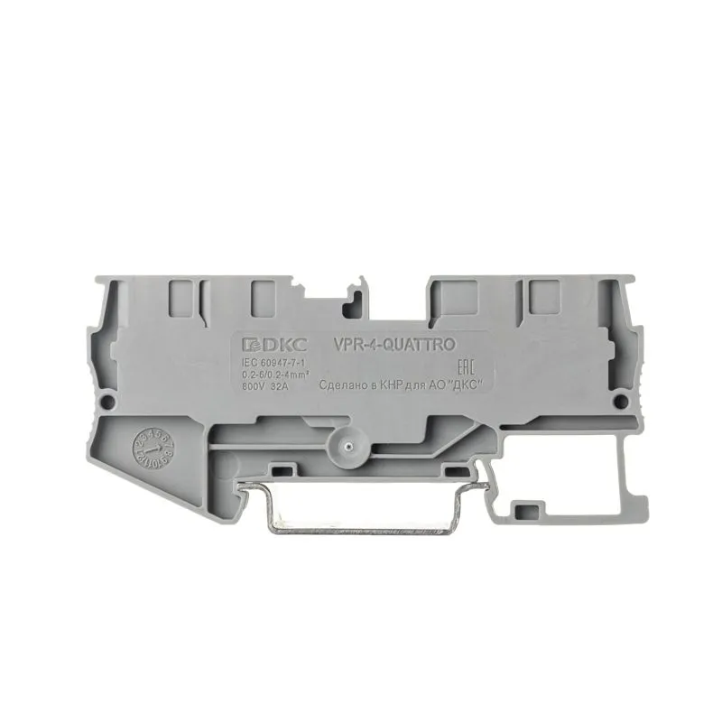 Клемма проходная, зажим push-in, 4 точки подключения, 4 кв.мм, серая VPR-4-QUATTRO-GY DKC