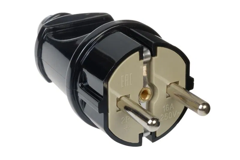 Вилка ABS-пластик прямая с/з 16А 250В IP20 черн. Duwi 30466 1