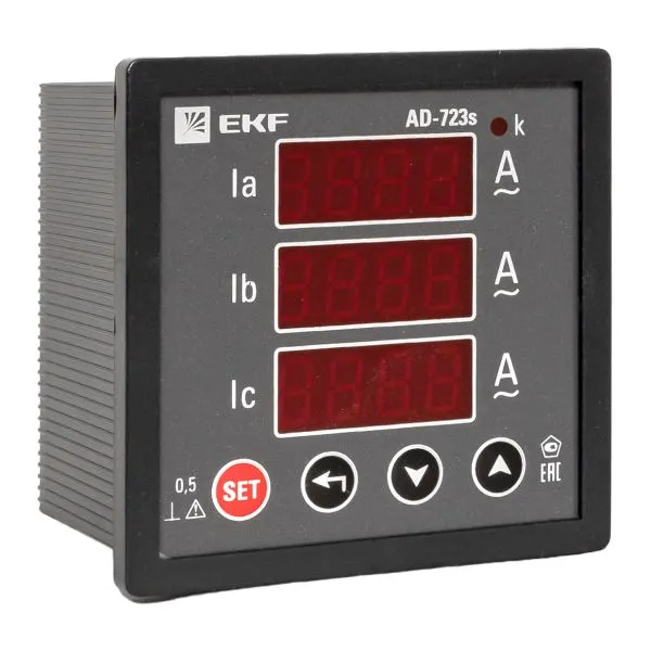Амперметр цифровой AD-723s на панель 72х72 (квадратный вырез) 3ф в коротком корпусе PROxima EKF AD-723s