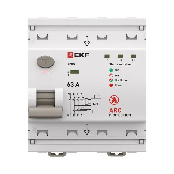 Устройство защиты от дугового пробоя (УЗДП) 3P+N 63А PROxima EKF afdd-4-63-pro