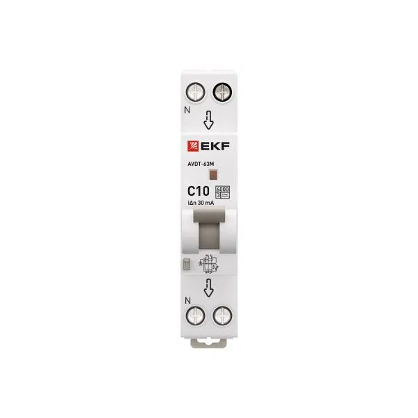 Residual Current Circuit Breaker RCBO AVDT-63M 1P+N 18mm 10A characteristic C 30mA type A electronic 6kA PROXIMA EKF D636EA10C30