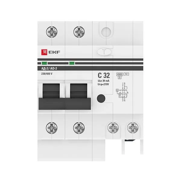 RCBO AD-2 2P 32A characteristic C 30mA type AC electronic 4.5kA PROXIMA EKF DA2-32-30-pro