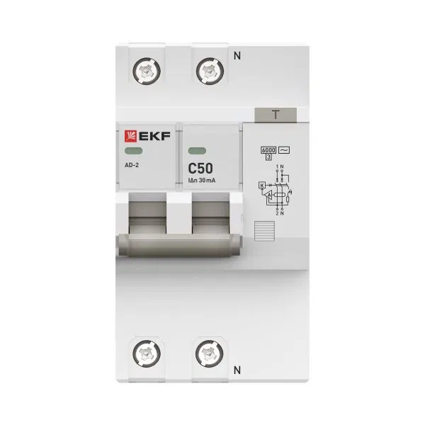 漏电断路器 AD-2 2P 50A 特性 C 30mA 类型 AC 电子型 6kA PROXIMA EKF DA2-6-50-30-pro