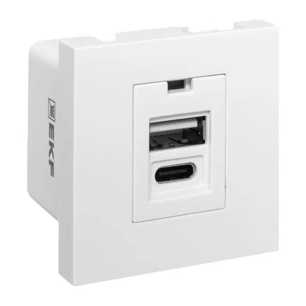 Розетка USB 2-м A+C 2.1А без индикатора бел. EKF E2MR2-21USB-10-AC