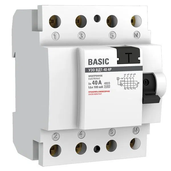 剩余电流保护器 (RCD) 4p 40A 100mA ВДТ-40 (电子式) Basic EKF elcb-4-40-100e-sim