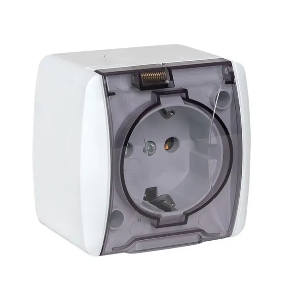 Vladivostok Socket outlet 1-gang 16A with earth with transparent lid IP54 EKF EQR16-029-30-54-T