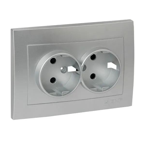 Valencia faceplate for 2-gang socket with ground, 16A, steel with shutter protection. EKF ESR16-L-128-30