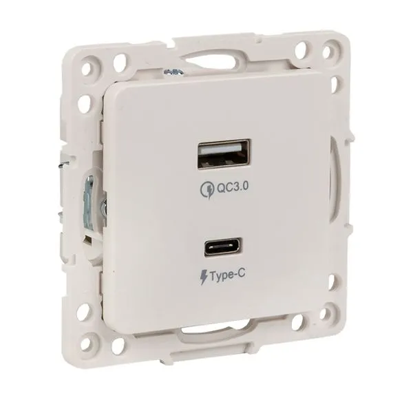 Стокгольм Механизм Розетки с 2USB type-A + type-C винтовые клеммы белый EKF EYR-2USB-type-C