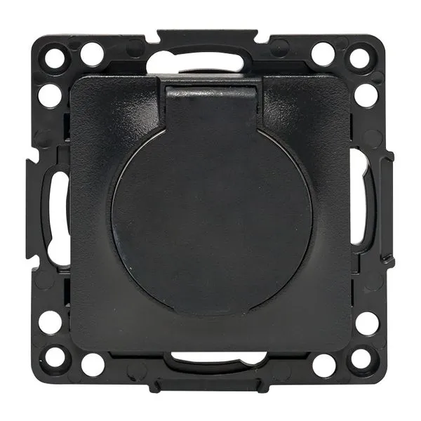 Stockholm Socket mechanism 1-gang earthed 16A automatic terminals black with cover and shutter protection IP44 EKF EZR16-028-10-44