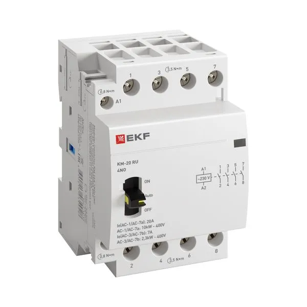 Контактор модульный КМ РУ 20А 4NO 230В АС (3 мод.) PROXIMA EKF km-3m-20-40
