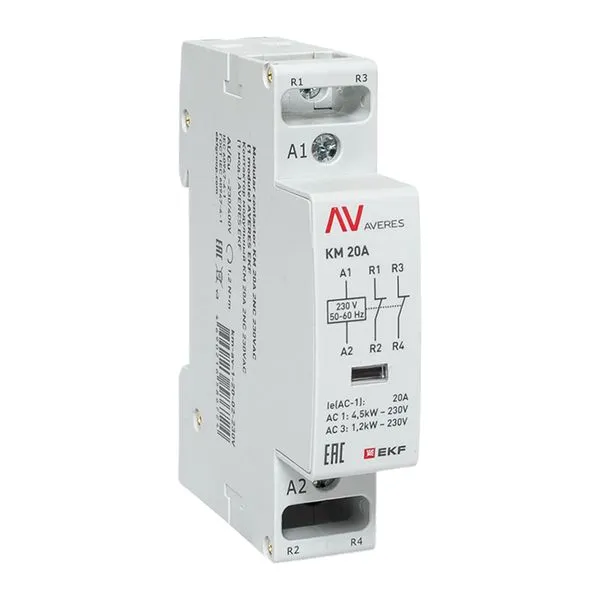 Контактор модульный КМ 20А 2NC 230В АС (1 мод.) AVERES EKF km-av-1-20-02-230V
