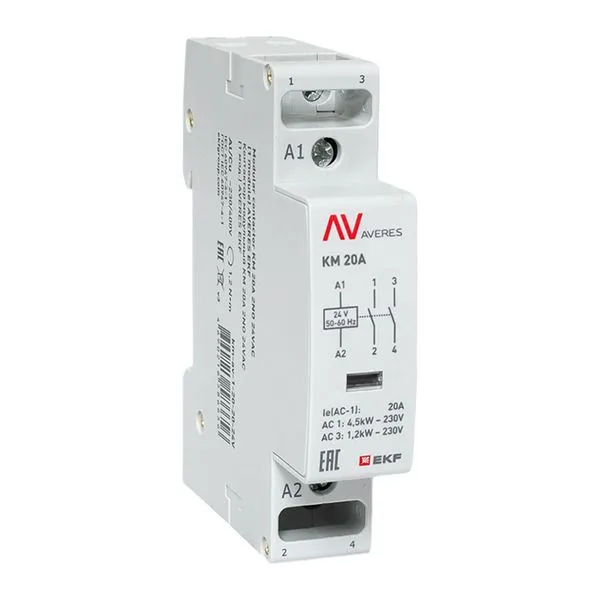 Контактор модульный КМ 20А 2NO 24В АС (1 мод.) AVERES EKF km-av-1-20-20-24V
