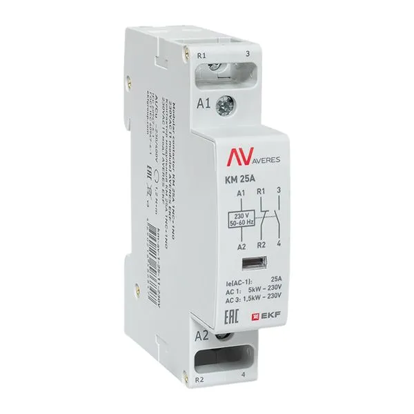 Контактор модульный КМ 25А 1NO+1NC 230В АС (1 мод.) AVERES EKF km-av-1-25-11-230V