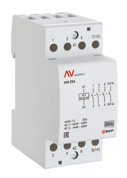 Контактор модульный КМ 25А 3NO+1NC 24В АС (2 мод.) AVERES EKF km-av-2-25-31-24V