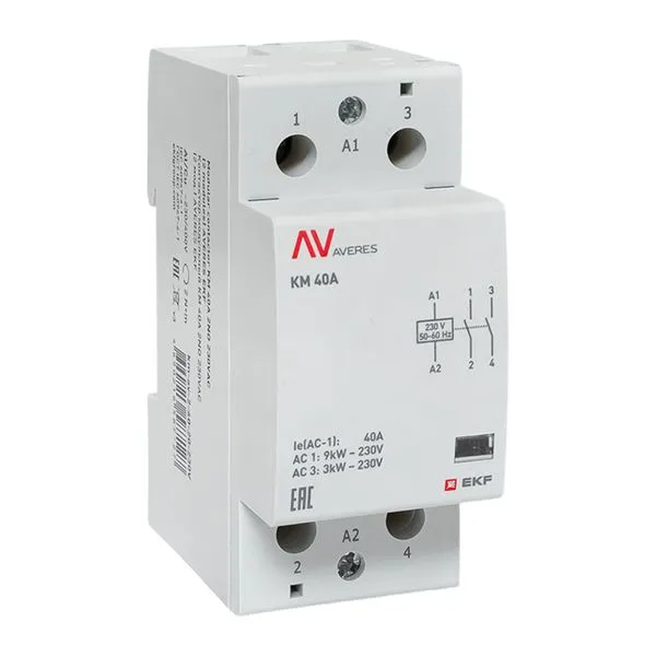 Контактор модульный КМ 40А 2NO 230В АС (2 мод.) AVERES EKF km-av-2-40-20-230V