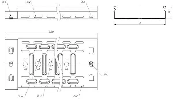 Лоток листовой перфорир. 100х50 L3000 сталь 0.55мм EKF L5010001-0.55 L5010001-0,55