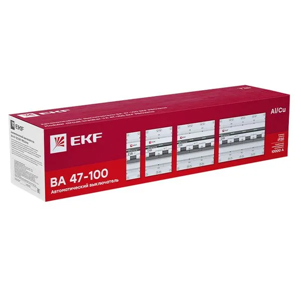 Автоматический выключатель 1P 100А (C) 10kA ВА 47-100 EKF Basic mcb47100-1-100C-bas