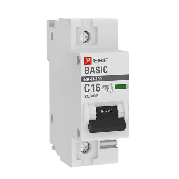 Автоматический выключатель 1P 16А (C) 10kA ВА 47-100 EKF Basic mcb47100-1-16C-bas