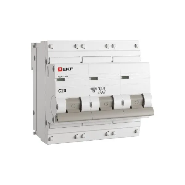 Автоматический выключатель 3P 20А (C) 10kA ВА 47-100 EKF PROxima mcb47100-3-20C-pro