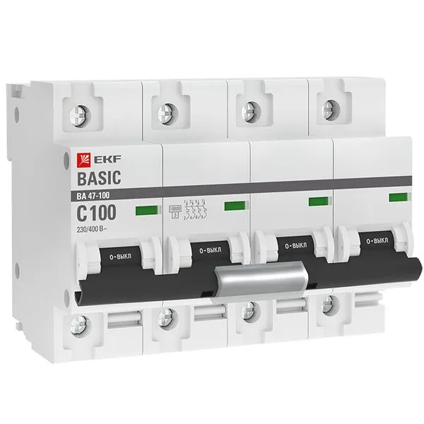 Автоматический выключатель 4P 100А (C) 10kA ВА 47-100 EKF Basic mcb47100-4-100C-bas
