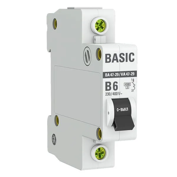 Автоматический выключатель ВА 47-29 1P 6А (B) 4,5кА BASIC mcb4729-1-06-B EKF