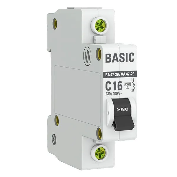 Автоматический выключатель ВА 47-29 1P 16А (C) 4,5кА BASIC mcb4729-1-16C EKF