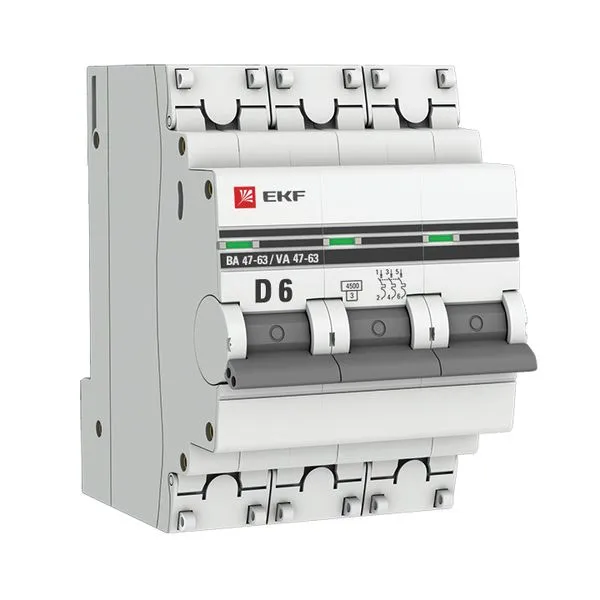 自动断路器 ВА 47-63 3P 6A (D) 4,5kA EKF PROXIMA mcb4763-3-06D-pro