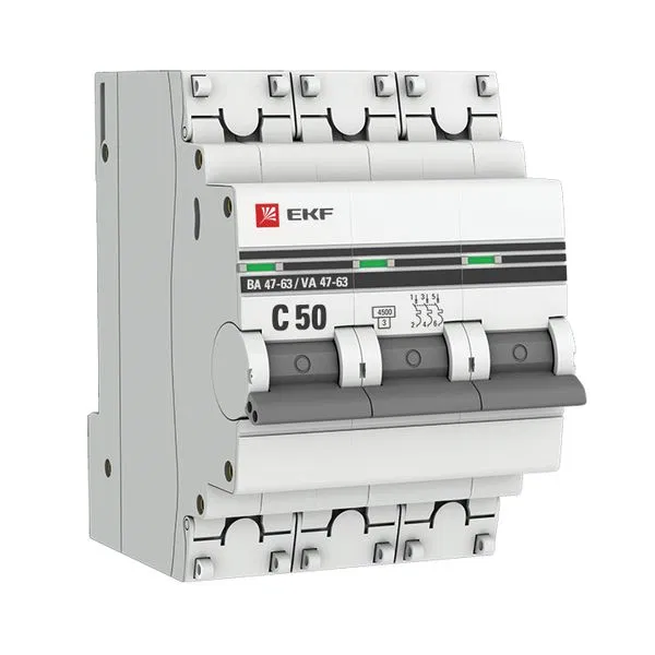 Circuit breaker VA 47-63 3P 50A (C) 4.5kA EKF PROXIMA mcb4763-3-50C-pro