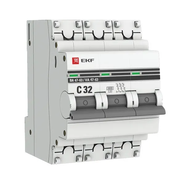 Circuit breaker VA 47-63 3P 32A (C) 6kA EKF PROXIMA mcb4763-6-3-32C-pro