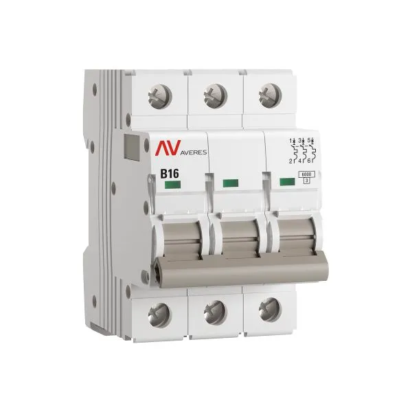 Выключатель автоматический AV-6 3P 16A (B) 6kA EKF AVERES mcb6-3-16B-av