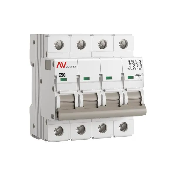 Выключатель автоматический AV-6 4P 50A (C) 6kA EKF AVERES mcb6-4-50C-av