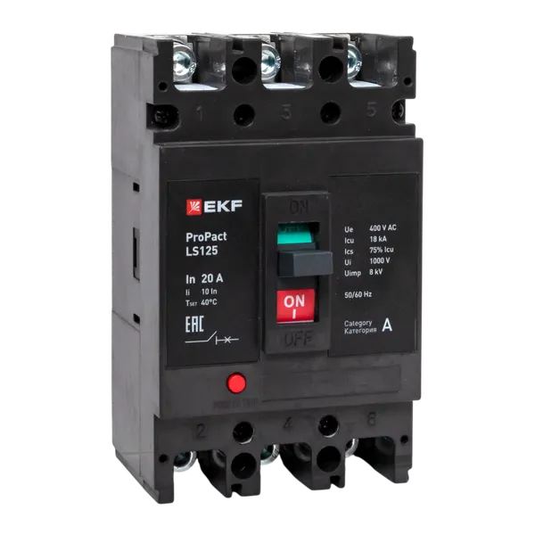 Выключатель автоматический в литом корпусе ProPact LS125 20А 3P 18кА EKF mccb-125-18-3-20-ls