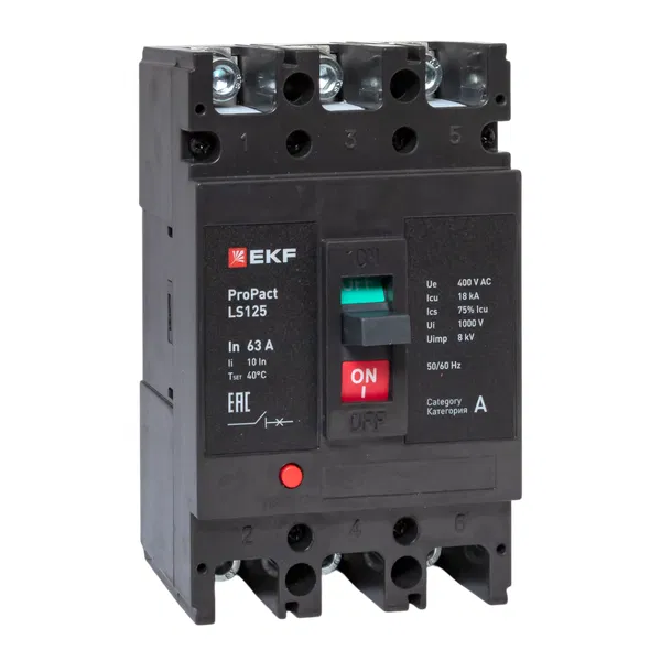 Выключатель автоматический 3п 63А 18кА LS125 ProPact EKF mccb-125-18-3-63-ls