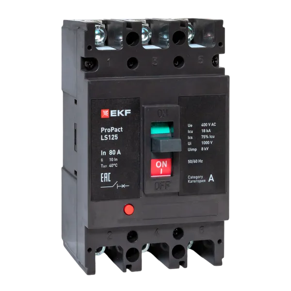 Molded case circuit breaker ProPact LS125 80A 3P 18kA EKF mccb-125-18-3-80-ls