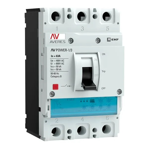 Выключатель автоматический в литом корпусе AV-POWER-1/3 63А 50кА ETU2.0 EKF mccb-13-63-2.0-av
