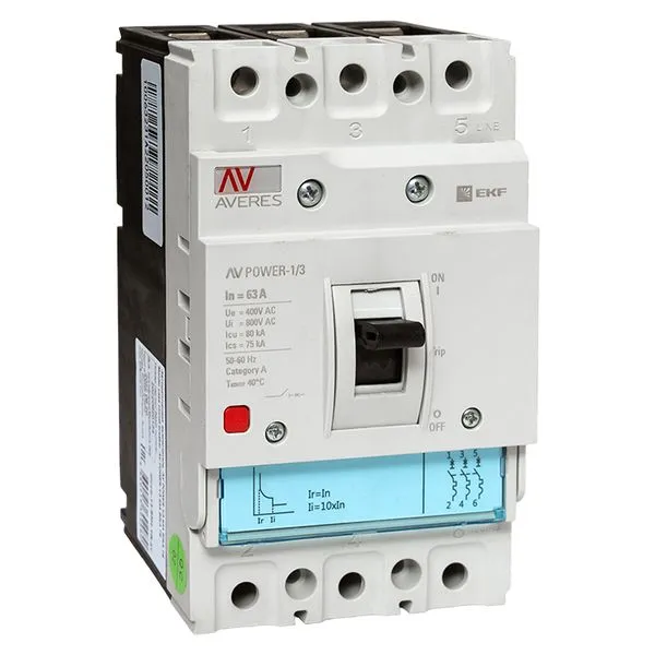 Выключатель автоматический в литом корпусе AV-POWER-1/3 63А 80кА TR EKF mccb-13-63H-TR-av