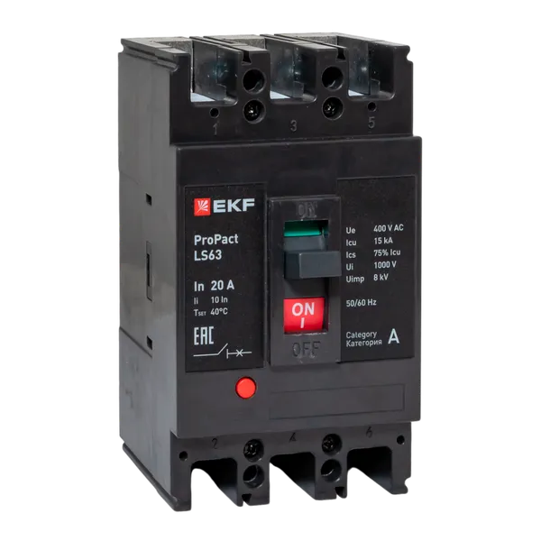 Выключатель автоматический в литом корпусе ProPact LS63 20А 3P 15кА EKF mccb-63-15-3-20-ls
