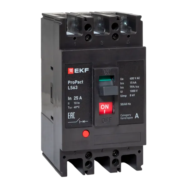Выключатель автоматический в литом корпусе ProPact LS63 25А 3P 15кА EKF mccb-63-15-3-25-ls