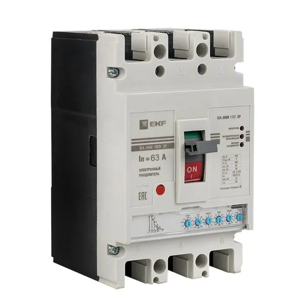 Molded case circuit breaker VA-99M 100/63A 3P 10In 50kA with electronic release EKF mccb99-100-63me