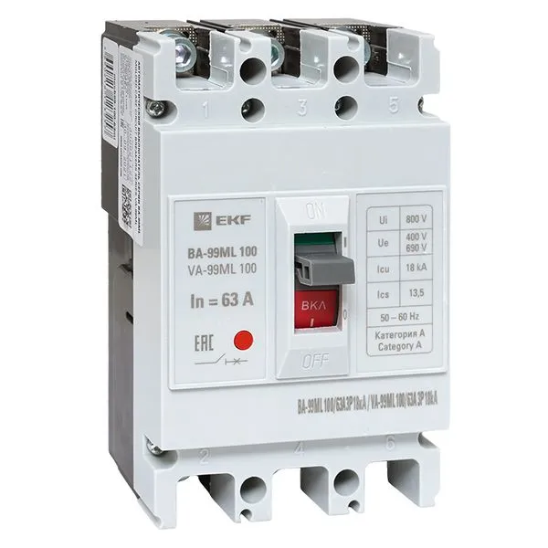 Автоматический выключатель ВА-99МL 100/ 63А 3P 18кА EKF Basic mccb99-100-63mi