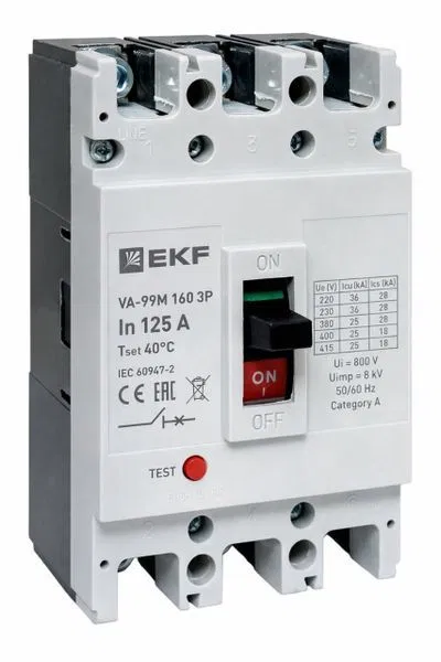 Circuit breaker 3p 160/125A 10In 35kA VA-99M with thermomagnetic release EKF mccb99-160-125m
