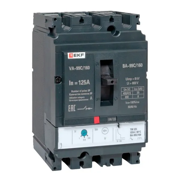 Moulded case circuit breaker VA-99C 160/125A 3P 35kA with thermomagnetic release EKF mccb99C-160-125