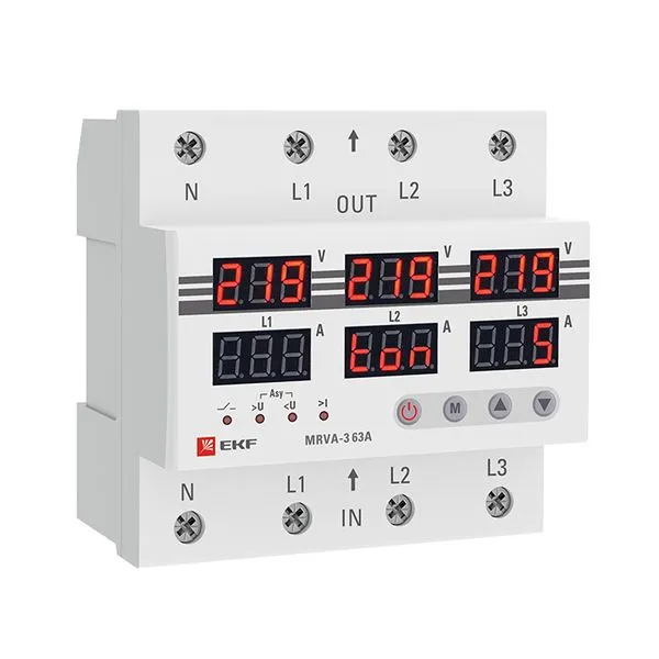 Three-Phase Voltage and Current Monitoring Relay with Display MRVA-3 63A EKF MRVA-3-63A