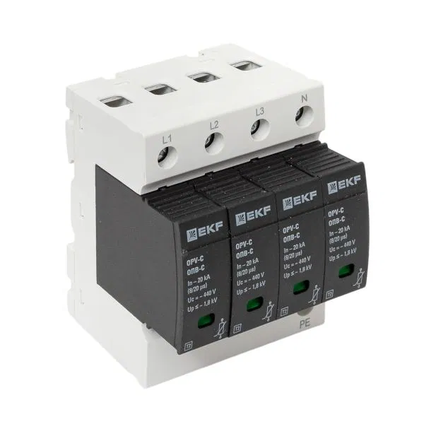 Surge voltage limiter OPV-C/4P In 20kA 440V with signal EKF opv-c4
