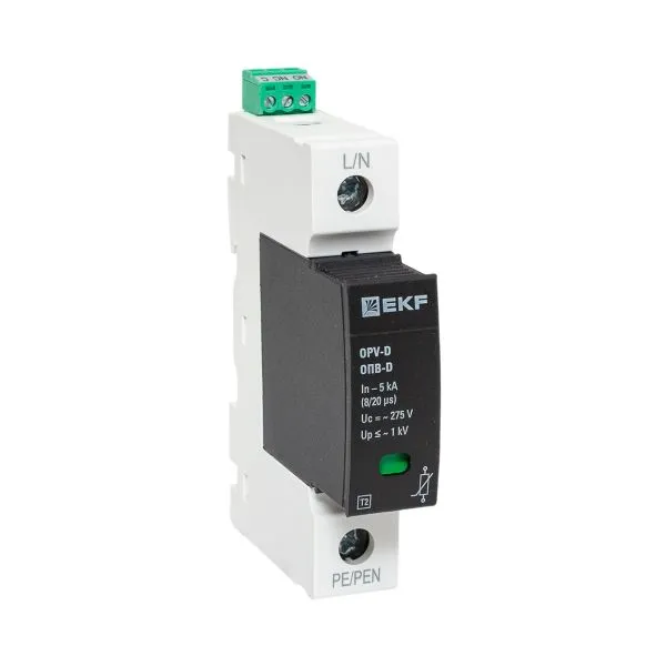 Ограничитель импульсных напряжений ОПВ-D/1P In 5кА 275В с сигн. EKF opv-d1